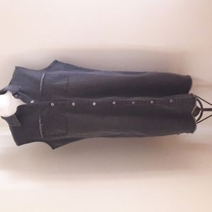 Style & Co sleeveless raw hem black smudge button front denim dress